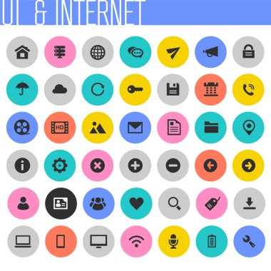 Ui ve İnternet simgesi seti, modaya uygun düz simgeler