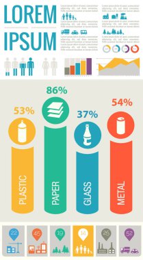 Düz UI tasarım fütüristik Eko şehir infographics şablonu adımları seçeneği afiş koleksiyonu ile