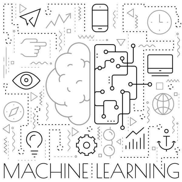 Искусственное Цифровое Обучение Мозга Модная Яркая Векторная Иллюстрация — стоковый вектор