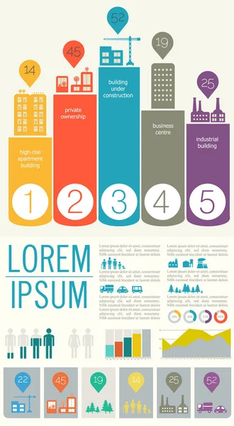 Düz Tasarım Fütüristik Eko Şehir Infographics Şablonu Adımları Seçeneği Afiş — Stok Vektör