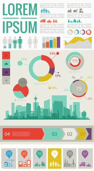 Flaches Design Futuristisch Eco City Infografik Vorlage Mit Schritten Option — Stockvektor