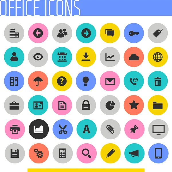 Diseño Plano Moda Gran Interfaz Usuario Conjunto Iconos Oficina — Archivo Imágenes Vectoriales