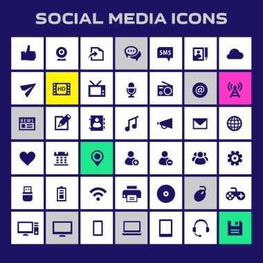 Moda düz tasarım büyük Sosyal Medya simgeleri seti