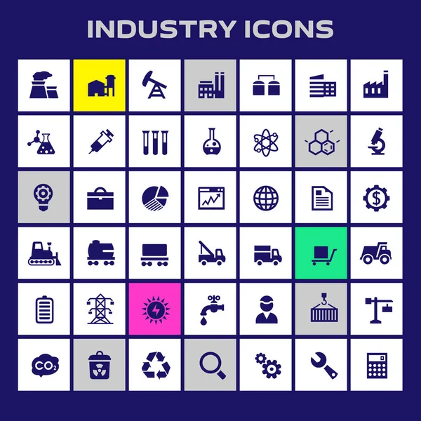 Modny Płaski Design Duże Ikony Przemysłowe Ustawione Okrągłych Przyciskach — Wektor stockowy