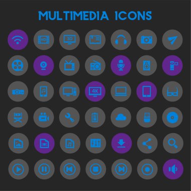 Moda düz tasarım büyük çokluortam simgeleri ayarlandı