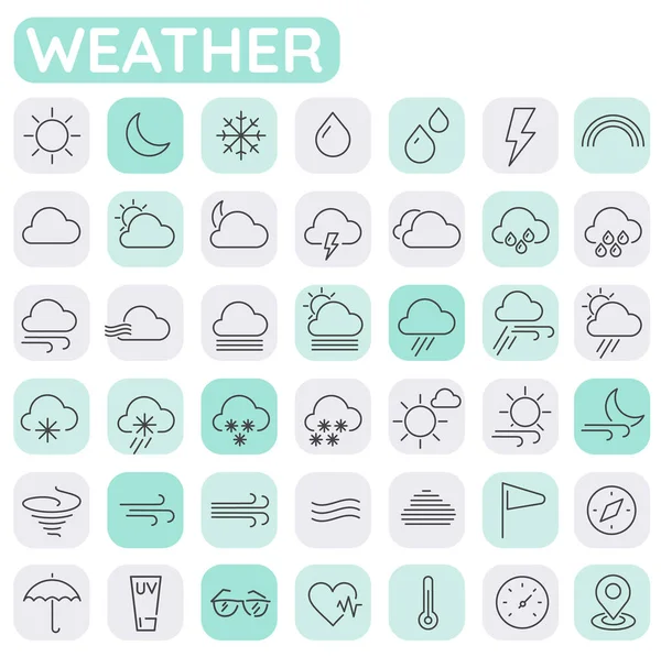 Vector Set Trendy Inline Weather Meteorologic Icons — Stock Vector