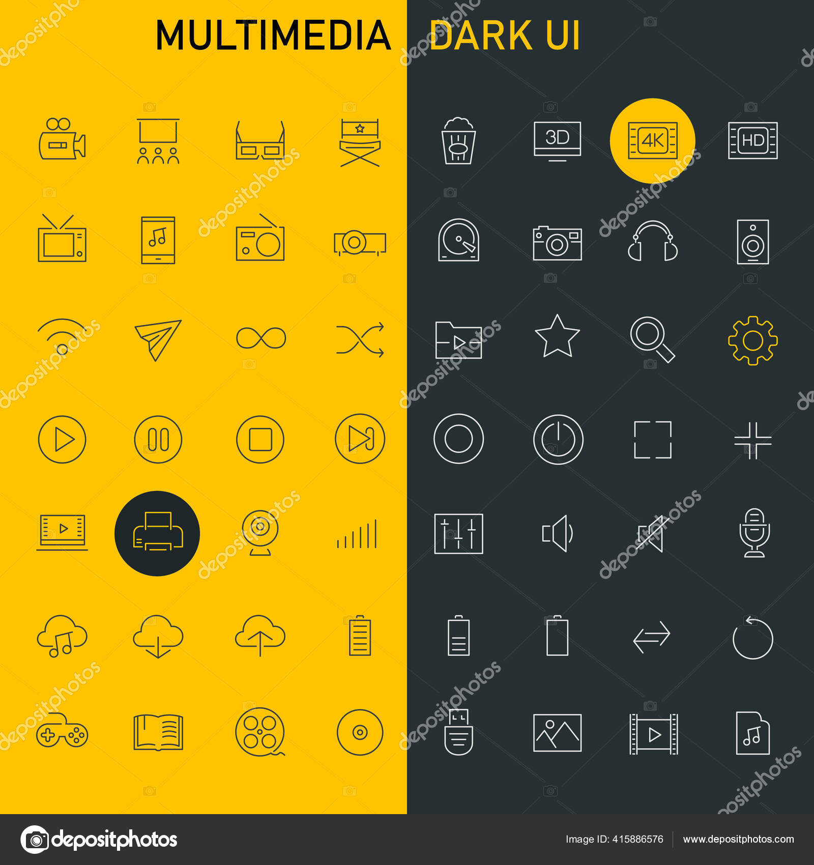 Trendy Flat Design Big Multimedia Icons Set Stock Vector Image by ...