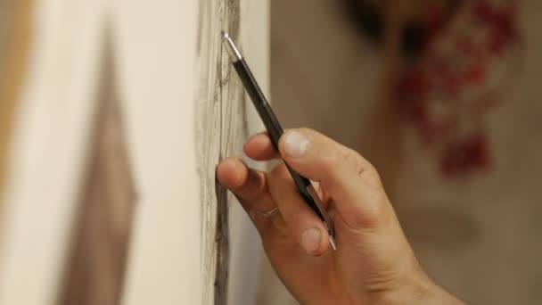 Le processus de dessin : un gros plan du crayon à main et du papier . — Video