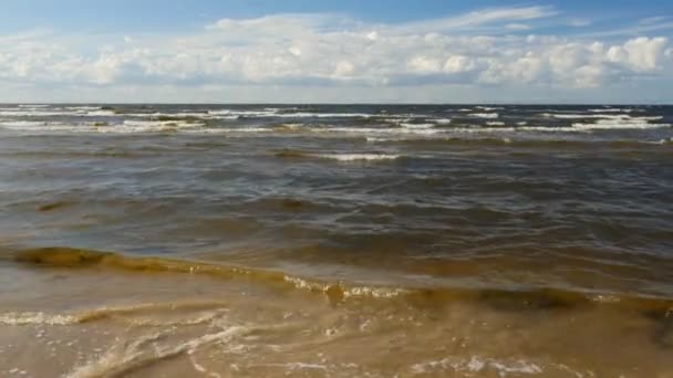 Gyönyörű kilátás nyílik a tengerre integetett a Balti tenger beach. — Stock videók