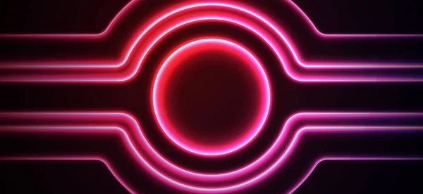 Parlak neon daireler ve çizgiler, dijital efektler. Tekno konseptin soyut kavramı. Tasarım arka planı veya grafik dijital tasarım konsepti için soyut arkaplan,
