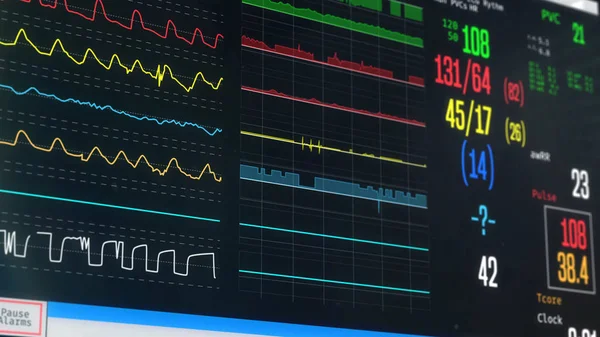 Monitor Cabeceira Uti Mostrando Sinais Vitais Pessoa Alta Temperatura Illnes — Fotografia de Stock
