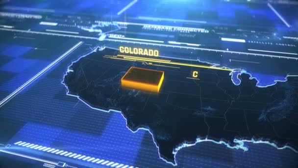 Colorado Amerikaanse staat grens 3D moderne kaart met een naam, regio overzicht — Stockvideo