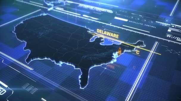 Delaware – státní hranice 3D moderní mapa se jménem, regionální osnova — Stock video