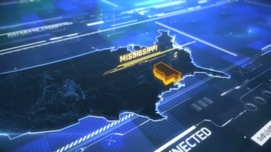 Mississippi ABD devlet sınırı 3d modern harita bir isim, bölge anahat