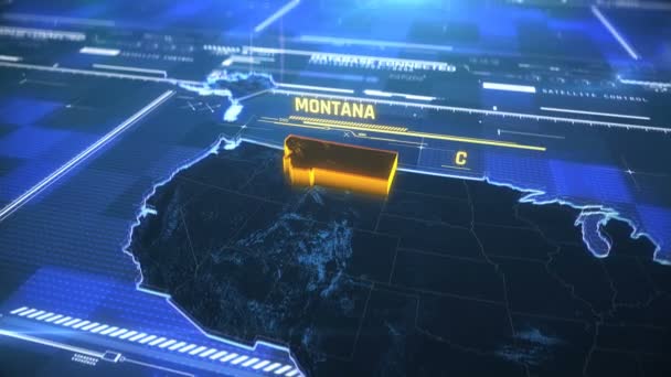 Montana frontera del estado de EE.UU. mapa moderno 3D con un nombre, contorno de la región — Vídeo de stock