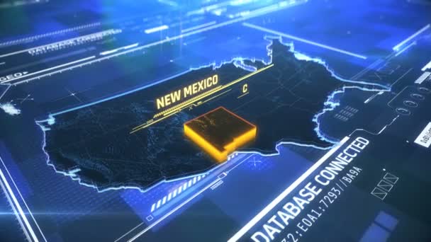 ニューメキシコ州米国州国境3d現代地図に名前、地域のアウトライン — ストック動画