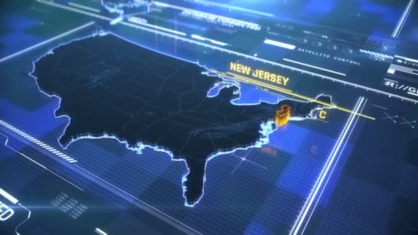 New Jersey americká státní hranice 3D moderní mapa s názvem, regionální osnova — Stock video