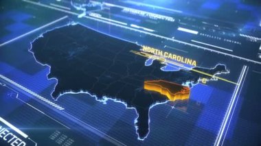 Kuzey Carolina Abd devlet sınırı 3d modern harita bir isim, bölge anahat ile