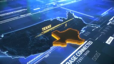 Texas Abd devlet sınırı 3d modern harita bir isim, bölge anahat