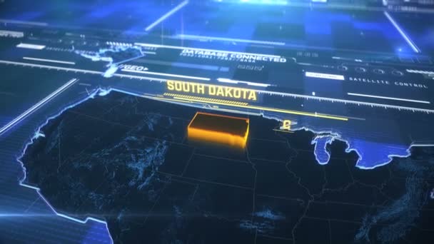 Dakota du Sud frontière de l'État des États-Unis Carte moderne 3D avec un nom, région contour — Video