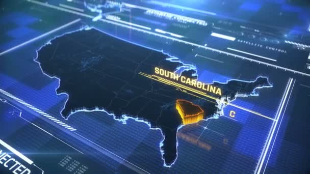 South Carolina Amerikaanse staat grens 3D moderne kaart met een naam, regio overzicht — Stockvideo