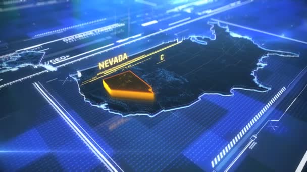 Nevada USA granica państwa 3D Nowoczesna mapa z nazwą, zarys regionu — Wideo stockowe