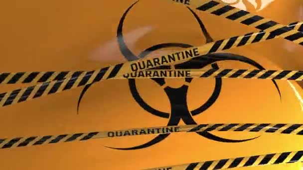 Quarantine, yellow warning perimeter tape, dangerous area, keep away sign — Stock Video