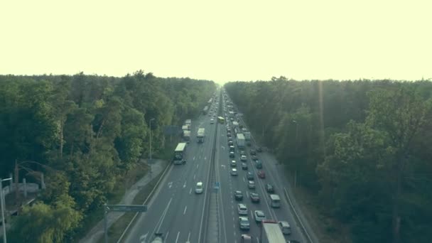 Morning traffic jam on suburban road during rush hour, stressful hectic life — Stock Video