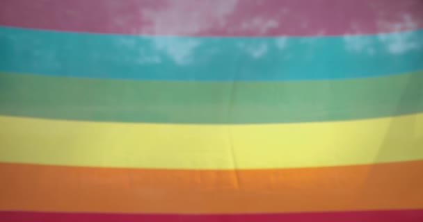 Gay paar maken hand hart teken tegen lgbt regenboog vlag achtergrond, liefde — Stockvideo