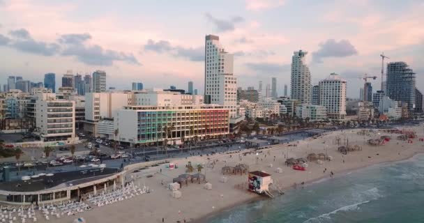 Tel Aviv Strand Luchtfoto Drone Beelden — Stockvideo