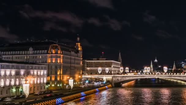 Noc Moskva Řeka Kreml Time Lapse Záznam — Stock video