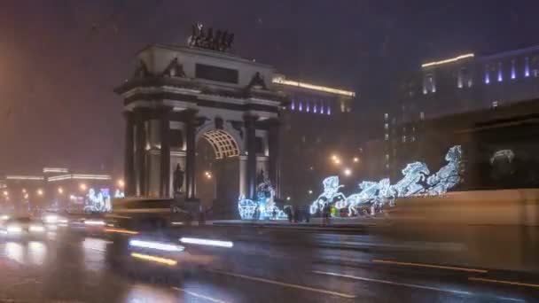 Łuk Triumfalny Moskwie Time Lapse Zachód Słońca — Wideo stockowe