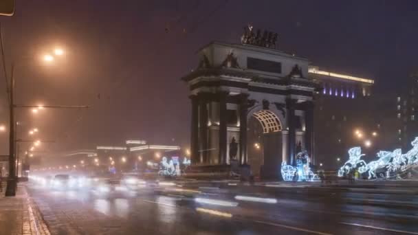 Łuk Triumfalny Moskwie Time Lapse Zachód Słońca — Wideo stockowe