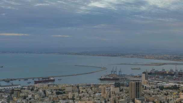 Haifa Port Von Tag Nacht Luftaufnahmen Zeitraffer — Stockvideo