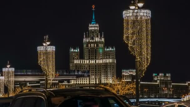 Noc Moskwa Rzeka Kreml Time Lapse Materiał — Wideo stockowe