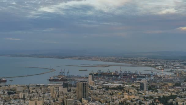 Porto Haifa Giorno Alla Notte Riprese Aeree Time Lapse — Video Stock