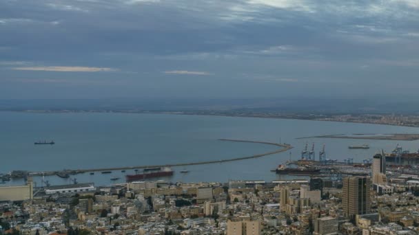 Haifa Porto Dia Noite Imagens Aéreas Lapso Tempo — Vídeo de Stock