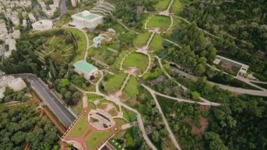 Haifa Bahai Bahçeleri hava dron görüntüleri 4k