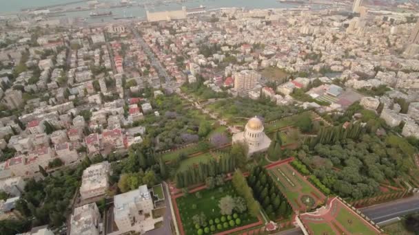 Haifa Bahai Bahçeleri Hava Dron Görüntüleri — Stok video