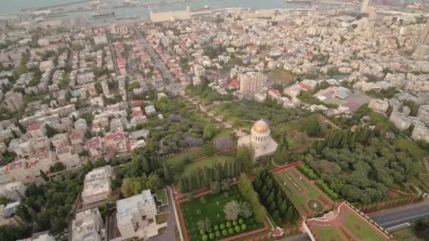 Haifa Bahai Trädgårdar Antenn Drönare Footage — Stockvideo