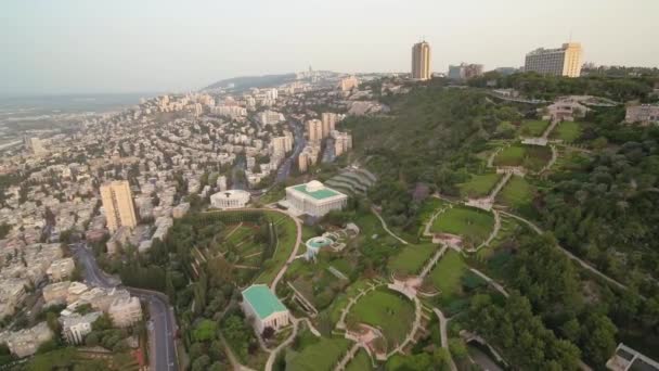 Haifa Bahai Jardines Aérea Drone Metraje — Vídeo de stock