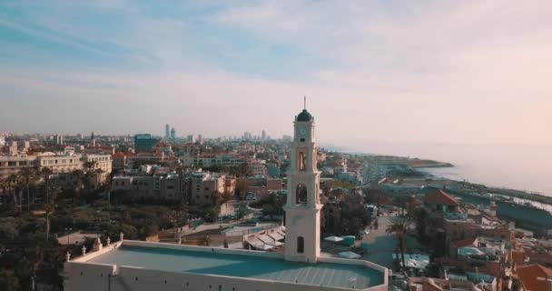 Jaffa Israel Sunset Antenn Drönare Footage — Stockvideo