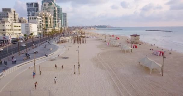 Tel Aviv Playa Imágenes Aéreas Aviones Tripulados — Vídeo de stock