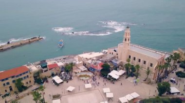 Jaffa İsrail günbatımı 4k hava dron görüntüleri