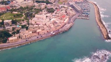 Jaffa İsrail günbatımı 4k hava dron görüntüleri