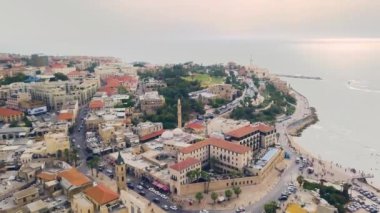 Jaffa İsrail günbatımı 4k hava dron görüntüleri