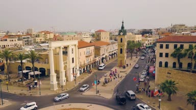 Jaffa İsrail günbatımı 4k hava dron görüntüleri