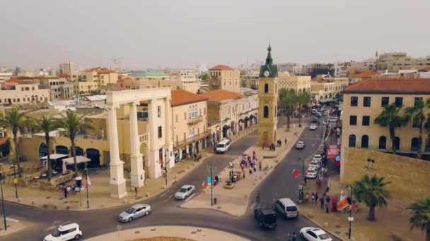 Jaffa Israel Por Sol Drone Aéreo Metragem — Vídeo de Stock