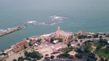 Jaffa İsrail günbatımı 4k hava dron görüntüleri
