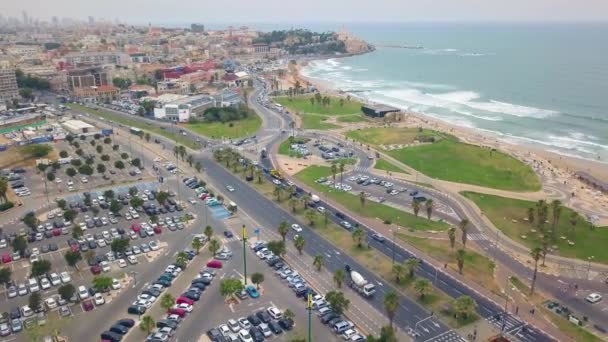 Vågor Vid Tel Aviv Strandpromenaden Flygbilder — Stockvideo